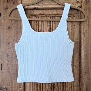 Quince / Aritzia-Inspired Cropped Square Neck Ribbed Knit Tank - White Medium